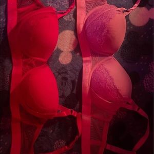 Red and pink Bebe bra set